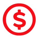 Red circular coin icon with a dollar sign in the center